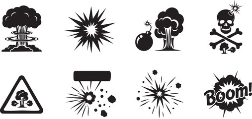 Collection of explosion and danger symbols in black and white © MdFarhad