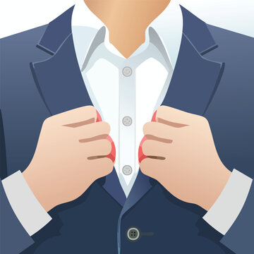 Man in a blue suit buttoning shirt vector illustration isolated