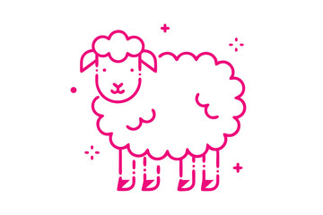 Fototapeta premium Cute smiling fluffy cloud, simple line art, cartoon illustration, vector