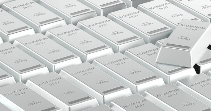 Aluminum ingot background with moving camera animation 3D rendering