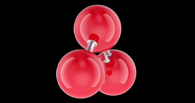 Ozone O3 molecule rotation animation seamlessly loopable. 3D rendering isolated on transparent background