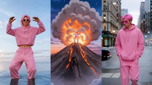 urban people modern model fashion environment set parade volcano explosion boom character