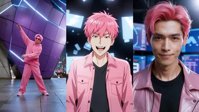 pink character set modern portrait fashion parade future man introspection people