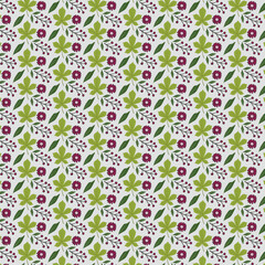 Fototapeta premium Seamless floral pattern with green leaves and red flowers on light background