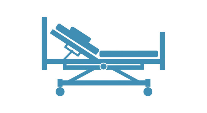 Adjustable Hospital Bed Icon, Medical Equipment, Healthcare Symbol, Blue Silhouette