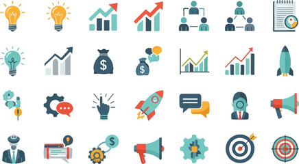Fototapeta premium Business and Startup Icons Collection for Digital Marketing and Financial Growth.