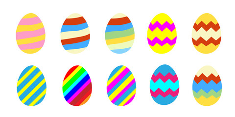 Obraz premium Set of Ten Colorful Easter Eggs Decorated with Vibrant Striped Patterns