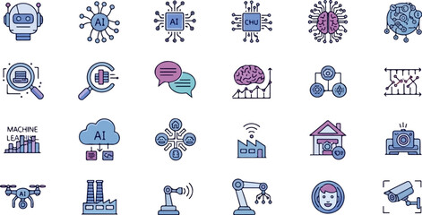 Artificial Intelligence and Technology Icon Set for Modern Digital Concepts 1.