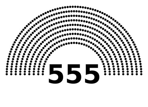 Hemicycle 555 seats - 8 rows