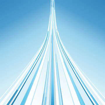 Abstract illustration of converging lines and vibrant gradients against blue sky