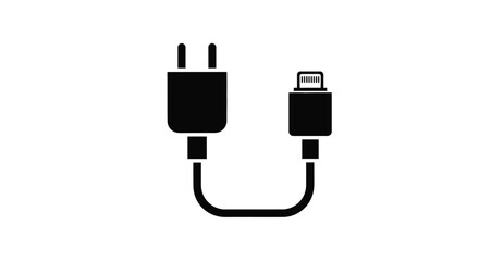 Black and white illustration of a usb and lightning connector cable