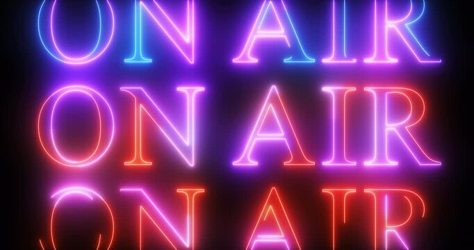 On Air in neon light on screen. Loop