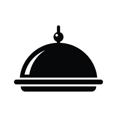 Obraz premium Black Food Cloche Icon Vector Illustration - Restaurant Service and Dining Concept