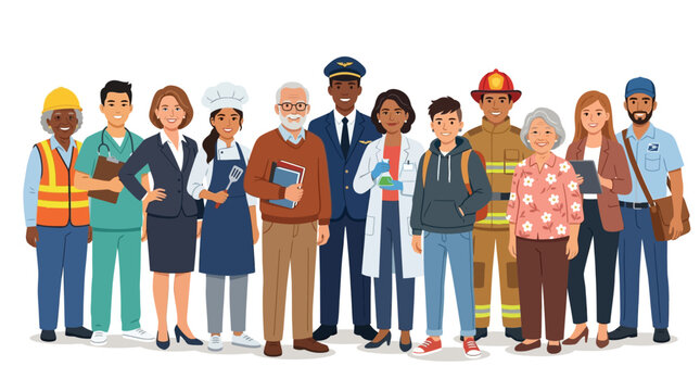 Diverse group of people standing.