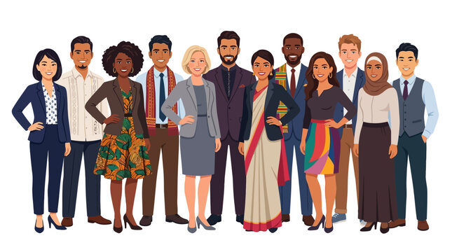 Diverse group of people standing.