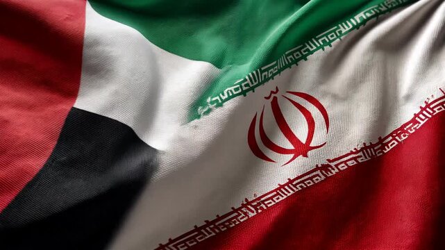 uae and iranian flag waving together. relations between uae and iran