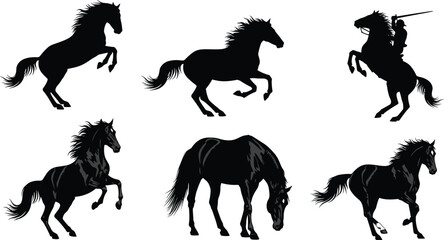 Black silhouettes of horses in various poses © Salam Creatives