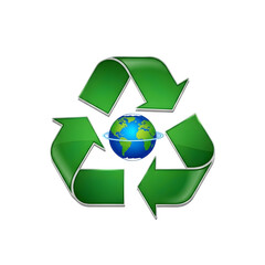 Fototapeta premium Green recycling symbol with earth globe in center isolated on transparent background for eco friendly concepts