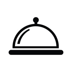 Fototapeta premium Simple black icon of a food cloche on a white background, symbolizing service, catering, and restaurant cuisine presentation.