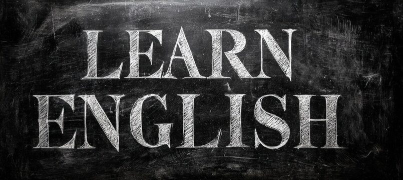 Chalkboard with Partially Erased 'Learn English' Text in Artistic Style