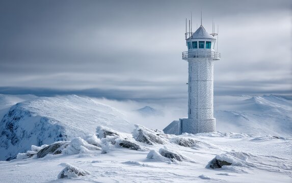 Radar Tower on Summit Covered in Rime Ice
