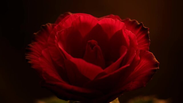 Dramatic Close-Up of a Deep Red Rose Unfurling its Velvet Petals in Low, Moody Cinematic Lighting