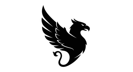 Fototapeta premium Black Griffin Silhouette, Mythical Creature, Heraldic Symbol, Majestic Winged Lion Eagle Hybrid