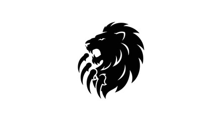 Obraz premium Black Lion Head Silhouette Logo, Majestic King of Beasts, Fierce Predator, Symbol of Strength