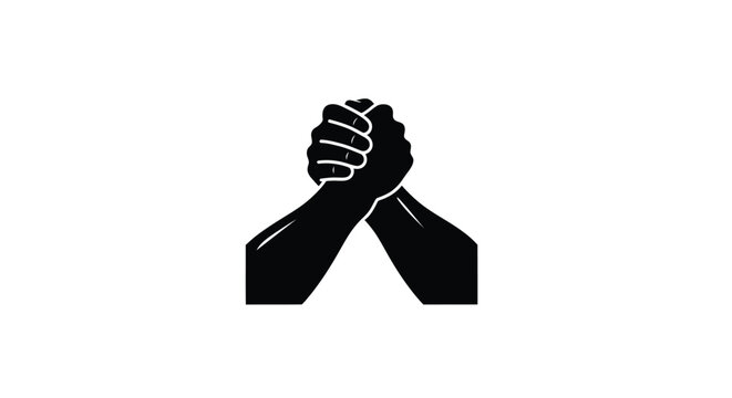 A black silhouette depicting two arms engaged in an arm wrestling match