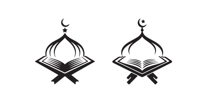 Open Islamic holy book Quran resting on a wooden rehal book stand, isolated vector illustration, concept for Islamic education, Ramadan celebration and spiritual guidance