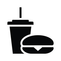 Obraz premium Minimalist Black Icon: Burger and Drink with Straw on White Background - Fast Food, Takeaway, and Meal Deal Symbol