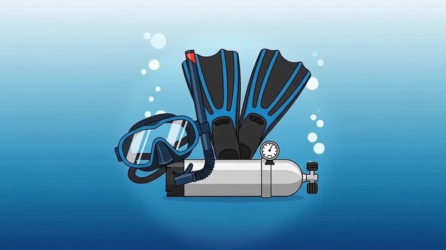 Scuba Diving Equipment Underwater Scene Illustration.