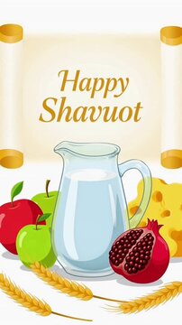 Happy shavuot greeting animation with traditional food
