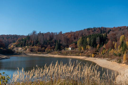 Lake Seliste on Mount Goc in autumn with beautiful autumn colors. The lake is located near Vrnjacka Banja in Serbia.
