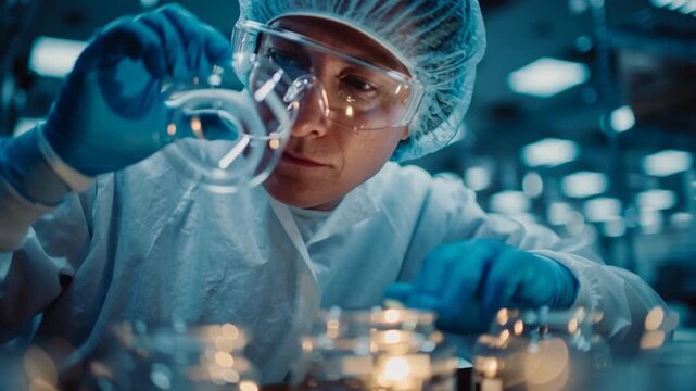 Pharmaceutical Technician Preparing Medication in Sterile Compounding Laboratory