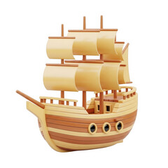 Obraz premium A vintage wooden pirate ship illustration featuring a nautical sailing vessel design isolated on white for travel and ocean transportation icons
