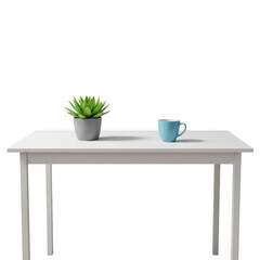Fototapeta premium A small table with a potted plant and a cup on top of it.