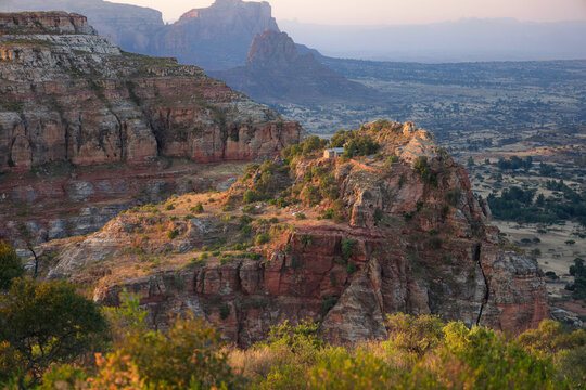 View of the Gheralta Mountains at sunset, Ethiopia