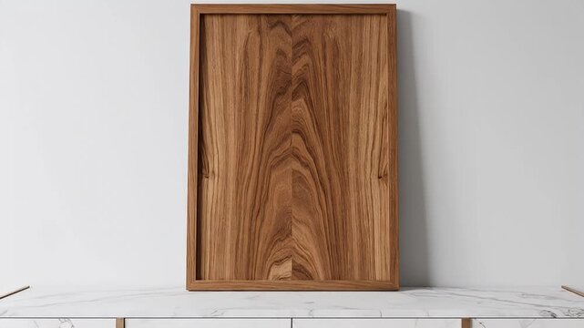 Wooden cutting board on white surface.