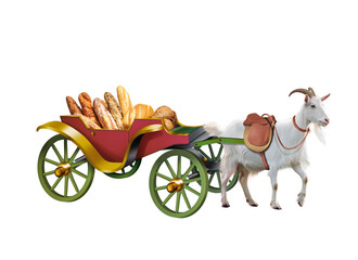 cal&egrave;che, carriole, chariot, roue, mill&eacute;sime, vieux, carrosse, bois, transport, ferme, animal, voyage, fauteuil roulant, boulangeri, pain, viennoiserie, frais, petit d&eacute;jeuner, ch&egrave;vre, march&eacute;, 