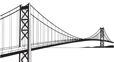 Obraz premium A black and white illustration of a large suspension bridge over water