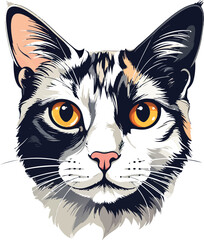 Obraz premium Calico Cat Portrait: A close-up view of a striking calico cat, showcasing its intricate patterns and captivating gaze, a symbol of domestic charm and feline grace.
