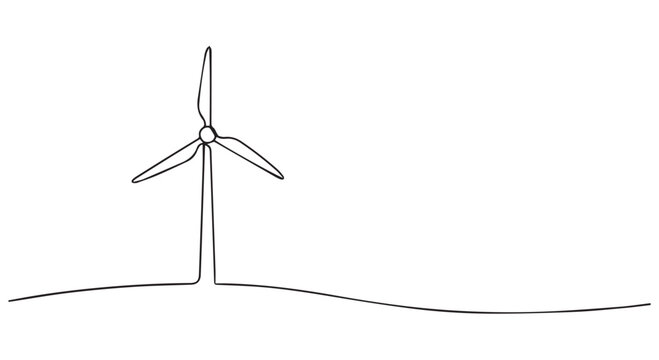 A simple line drawing of a wind turbine standing alone in a field