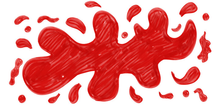 Red Paint Splash and Splatter Illustration Hand Drawn Scribble Style Isolated on White Background
