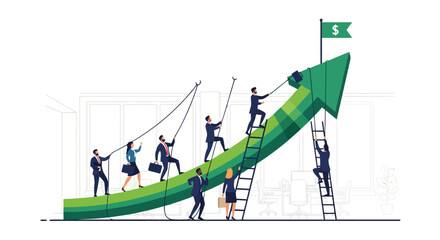 Naklejka premium Business Team Climbing Growth Arrow Towards Financial Success Vector Illustration EPS10 Stock.eps
