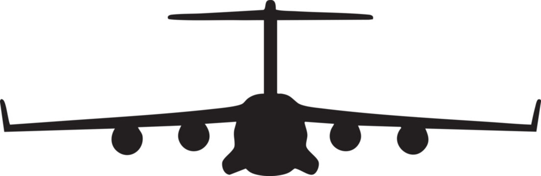 Boeing C-17 Globemaster III Wingspan View Military Transport Aircraft Silhouette, Editable Vector