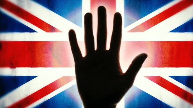 Silhouetted human hand raised against a national flag, symbolizing identity, rights, and a call for unity.