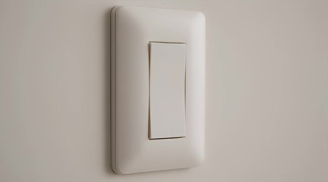 Closeup view of a single pole light switch cover plate on wall