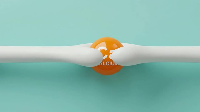 Conceptual illustration of human bones supporting a calcium mineral capsule, vital for skeletal health and strength