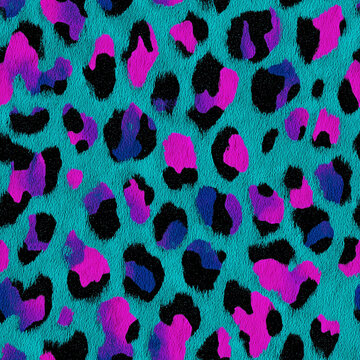 Turquoise and pink neon leopard animal print seamless pattern